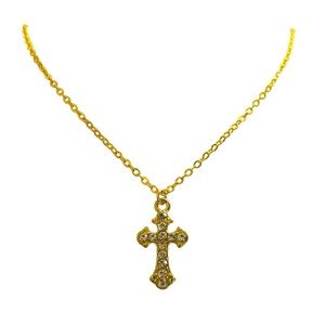 Gold plated rhinestone chain cross faith necklace Christian spiritual